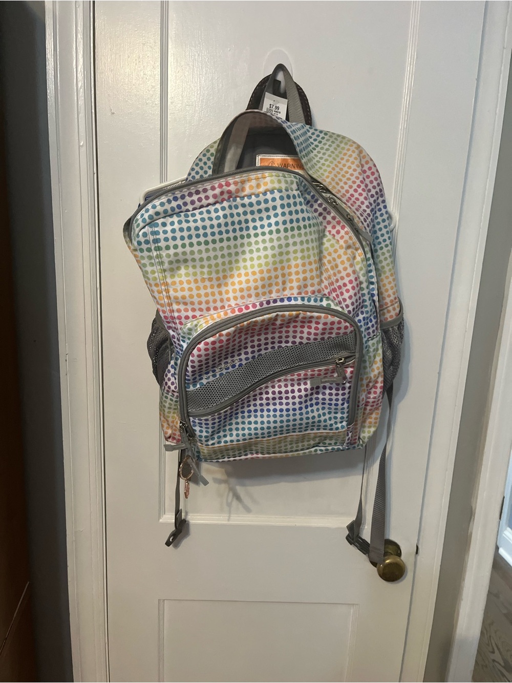 L.L. Bean Rainbow Dot Print Backpack with Gray Accents
